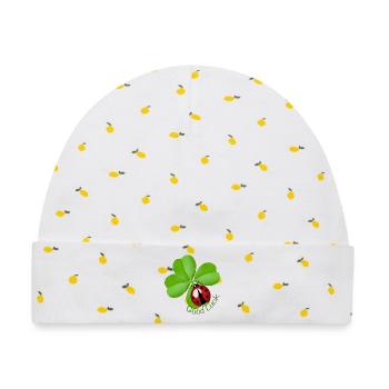 Good Luck Clover with Ladybug | Lucky Charm Art - Baby Premium Organic Mütze - Weiß/Zitronengelb - Vorne