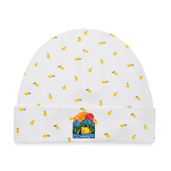 Camping am Bergsee Abendrot - Baby Premium Organic Mütze - Weiß/Zitronengelb - Vorne