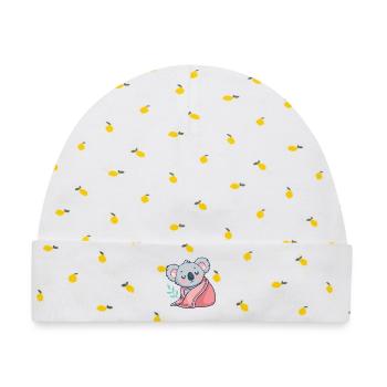 Koala mit rosa Karomuster - Baby Premium Organic Mütze - Weiß/Zitronengelb - Vorne