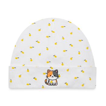 Zweifarben Katze Duo Charm - Baby Premium Organic Mütze - Weiß/Zitronengelb - Vorne