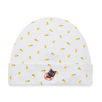 Katzen-Boje Kawaii Marine - Baby Premium Organic Mütze - Weiß/Zitronengelb - Vorne