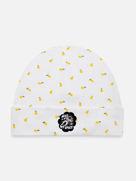 Need My Space Astronaut All - Baby Premium Organic Mütze - Weiß/Zitronengelb