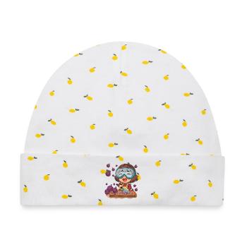 Comic Mädchen schneidet Zwiebeln - Baby Premium Organic Mütze - Weiß/Zitronengelb - Vorne