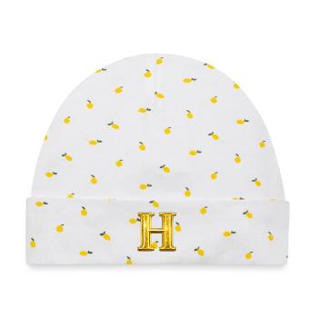 Goldenes H Monogram - Baby Premium Organic Mütze - Weiß/Zitronengelb - Vorne
