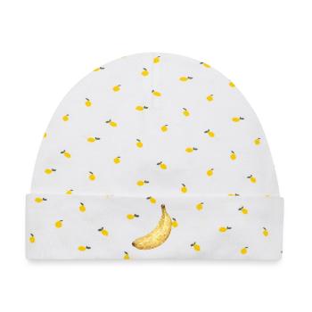 Mosaik Banane Goldgelb - Baby Premium Organic Mütze - Weiß/Zitronengelb - Vorne