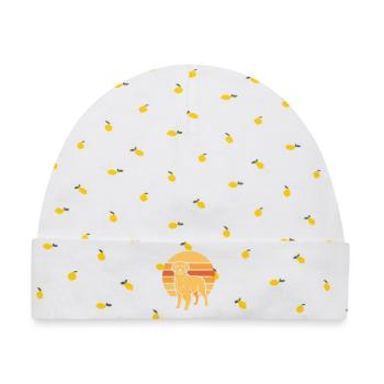 Hund Retro Sunset Flat Icon - Baby Premium Organic Mütze - Weiß/Zitronengelb - Vorne