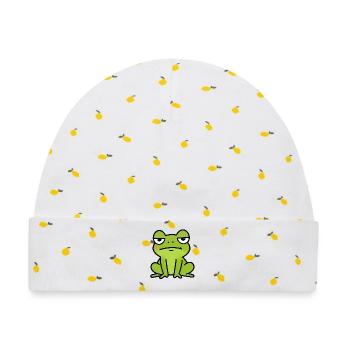 Schläfriger Grünfrosch-Cartoon - Baby Premium Organic Mütze - Weiß/Zitronengelb - Vorne