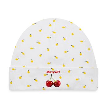 Kirsche Girl Fruchtmotiv - Baby Premium Organic Mütze - Weiß/Zitronengelb - Vorne