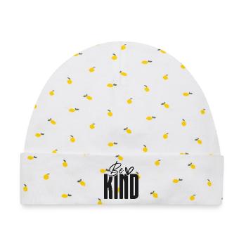 Be Kind Bold Script Overlay - Baby Premium Organic Mütze - Weiß/Zitronengelb - Vorne
