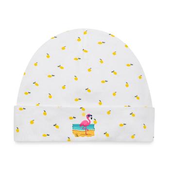 Flamingo beim Sonnenbad Nr.1 - Baby Premium Organic Mütze - Weiß/Zitronengelb - Vorne