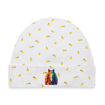 Regenbogenpferd / Pferd in Regenbogenfarben - Baby Premium Organic Mütze - Weiß/Zitronengelb - Vorne