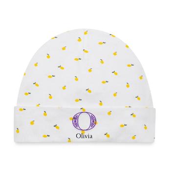 Ornamentelles O-Blattwerk Logo - Baby Premium Organic Mütze - Weiß/Zitronengelb - Vorne