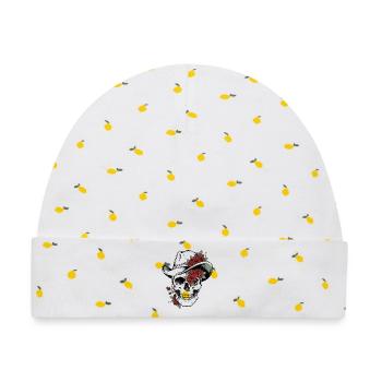 Totenkopf Schädel Cowboy Hut Rosen Blüten Western  - Baby Premium Organic Mütze - Weiß/Zitronengelb - Vorne