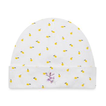 Du bist wunderschön – elegantes rosa Blumendesign - Baby Premium Organic Mütze - Weiß/Zitronengelb - Vorne