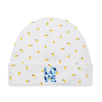 Patchwork Liebe Blau - Baby Premium Organic Mütze - Weiß/Zitronengelb - Vorne