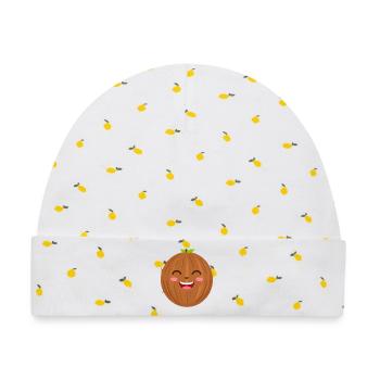 Lachende Kokosnuss Kawaii Motiv - Baby Premium Organic Mütze - Weiß/Zitronengelb - Vorne