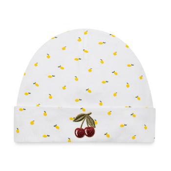 Kirschen Stickoptik Patch Design - Baby Premium Organic Mütze - Weiß/Zitronengelb - Vorne