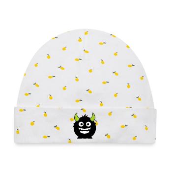 Bold Monster Mascot Streetwear Graphic - Baby Premium Organic Mütze - Weiß/Zitronengelb - Vorne