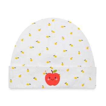 Lustiger roter Kawaii Apfel – Niedliche Frucht - Baby Premium Organic Mütze - Weiß/Zitronengelb - Vorne