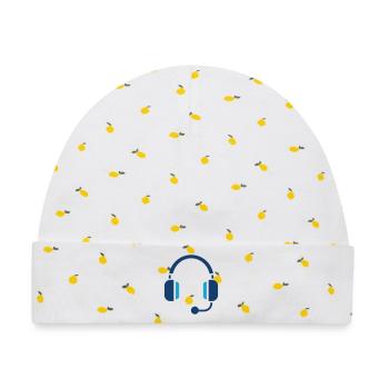 Headset-Kundensupport-Zeilen-Symbol - Baby Premium Organic Mütze - Weiß/Zitronengelb - Vorne
