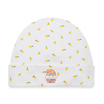 Süße getigerte Katze auf der Regenbogen-Pfotenstimmung - Baby Premium Organic Mütze - Weiß/Zitronengelb - Vorne