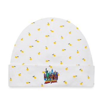 Neon NY Skyline und Freiheitsstatue - Baby Premium Organic Mütze - Weiß/Zitronengelb - Vorne
