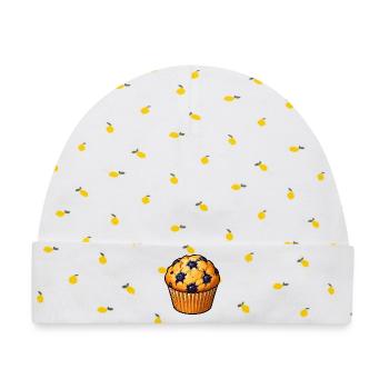 Blaubeermuffin Kunstdruck - Baby Premium Organic Mütze - Weiß/Zitronengelb - Vorne