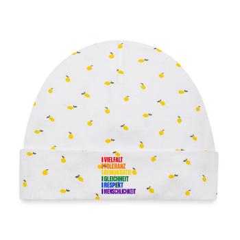 Vielfalt und Toleranz – Werte in Regenbogenfarben - Baby Premium Organic Mütze - Weiß/Zitronengelb - Vorne