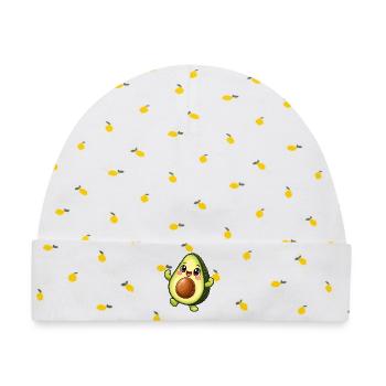Avocado Kawaii Style – Süßes Fruchtmotiv - Baby Premium Organic Mütze - Weiß/Zitronengelb - Vorne