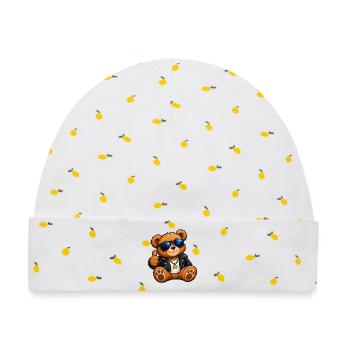 Bär in Lederjacke Streetwear - Baby Premium Organic Mütze - Weiß/Zitronengelb - Vorne
