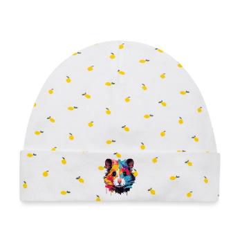 Farbenfrohes Pop-Art Hamsterporträt - Baby Premium Organic Mütze - Weiß/Zitronengelb - Vorne