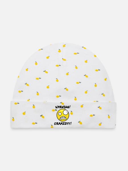 Verrücktes Grins-Symbol - Baby Premium Organic Mütze - Weiß/Zitronengelb