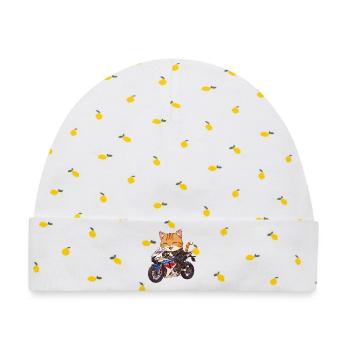 Katze auf Bike auf Motorrad  - Baby Premium Organic Mütze - Weiß/Zitronengelb - Vorne