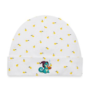 Kuscheldino Halloween Kürbis - Baby Premium Organic Mütze - Weiß/Zitronengelb - Vorne