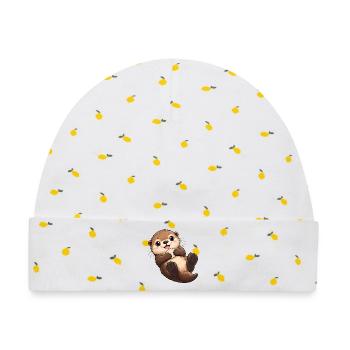 Seeotter Kawaii Style – Süßer Otter - Baby Premium Organic Mütze - Weiß/Zitronengelb - Vorne