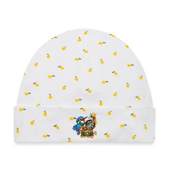 Eisvogel mit Kometen-Spieluhr - Baby Premium Organic Mütze - Weiß/Zitronengelb - Vorne