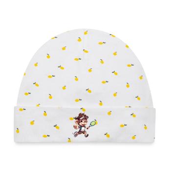 Tennis spielender Affe Schimpanse Cartoon - Baby Premium Organic Mütze - Weiß/Zitronengelb - Vorne