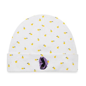 Mitternachtskatzen-Silhouette - Baby Premium Organic Mütze - Weiß/Zitronengelb - Vorne