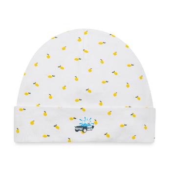 Kindershirt Polizeiauto Kindermotiv Polizei - Baby Premium Organic Mütze - Weiß/Zitronengelb - Vorne