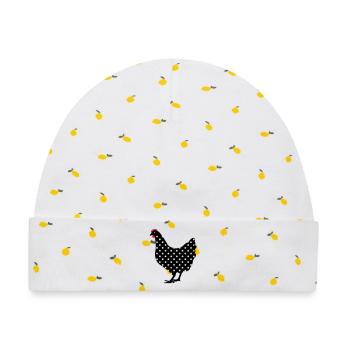 Huhn Henne gepunktet - Baby Premium Organic Mütze - Weiß/Zitronengelb - Vorne