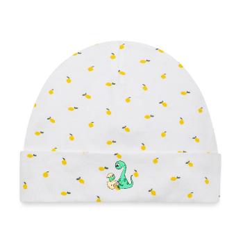 Dinosaurier mit Baby Dinosaurier - Baby Premium Organic Mütze - Weiß/Zitronengelb - Vorne