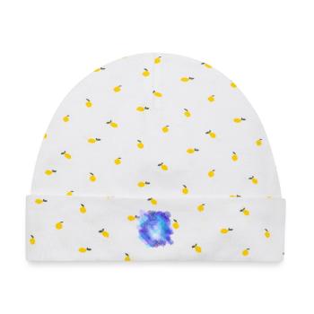 Aquarell Lila Türkis Azurblau Illustration - Baby Premium Organic Mütze - Weiß/Zitronengelb - Vorne