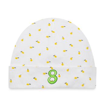 8 - Baby Premium Organic Mütze - Weiß/Zitronengelb - Vorne