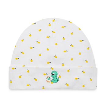 Dinosaurier mit Baby Dinosaurier - Baby Premium Organic Mütze - Weiß/Zitronengelb - Vorne