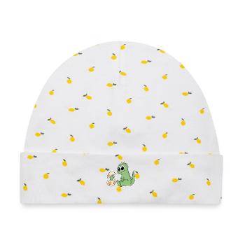 Dinosaurier mit Baby Dinosaurier - Baby Premium Organic Mütze - Weiß/Zitronengelb - Vorne