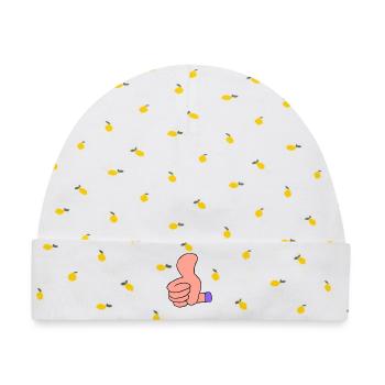 Daumen hoch (lila Hülle) - Baby Premium Organic Mütze - Weiß/Zitronengelb - Vorne