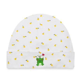 Verliebter Frosch mit Herzen – Love Design - Baby Premium Organic Mütze - Weiß/Zitronengelb - Vorne