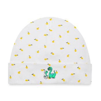 Dinosaurier mit Baby Dinosaurier - Baby Premium Organic Mütze - Weiß/Zitronengelb - Vorne