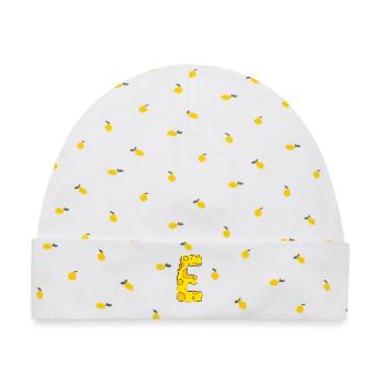 Buchstabe E - Baby Premium Organic Mütze - Weiß/Zitronengelb - Vorne