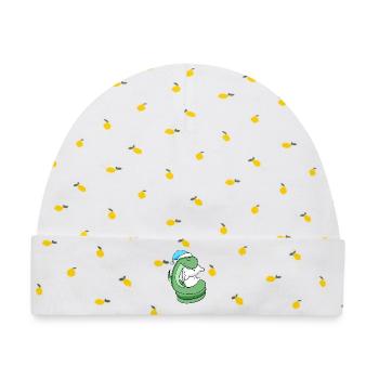 Schlange mit Kissen und Schlafmütze - Baby Premium Organic Mütze - Weiß/Zitronengelb - Vorne